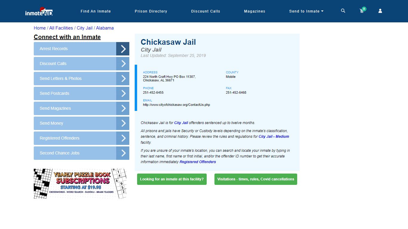 Chickasaw Jail | Inmate Locator