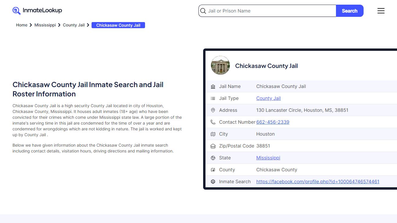 Chickasaw County Jail Inmate Search and Jail Roster Information